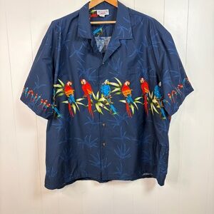 Vintage Pacific Legend Hawaii Shirt Mens 4XL Toucan Blue Yellow Floral Hawaiian